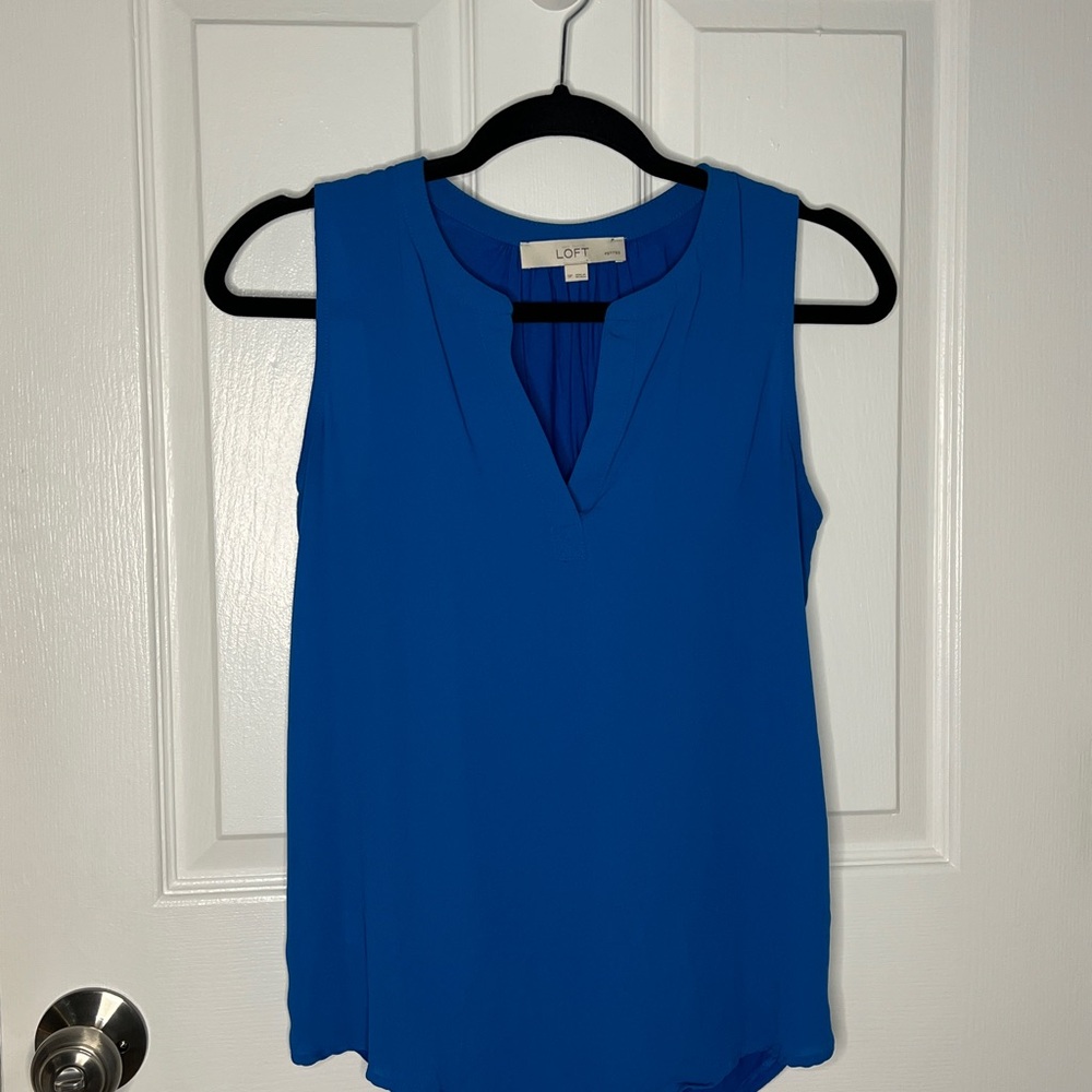 LOFT Blue Blouse with V-Neck and Relaxed Fit